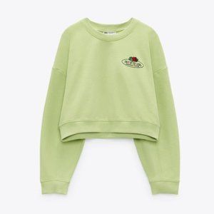 ZARA Fruit of The Loom Ribbed Trim Crop Sweatshirt
